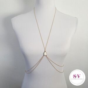 Gold body chain with beige stone decor